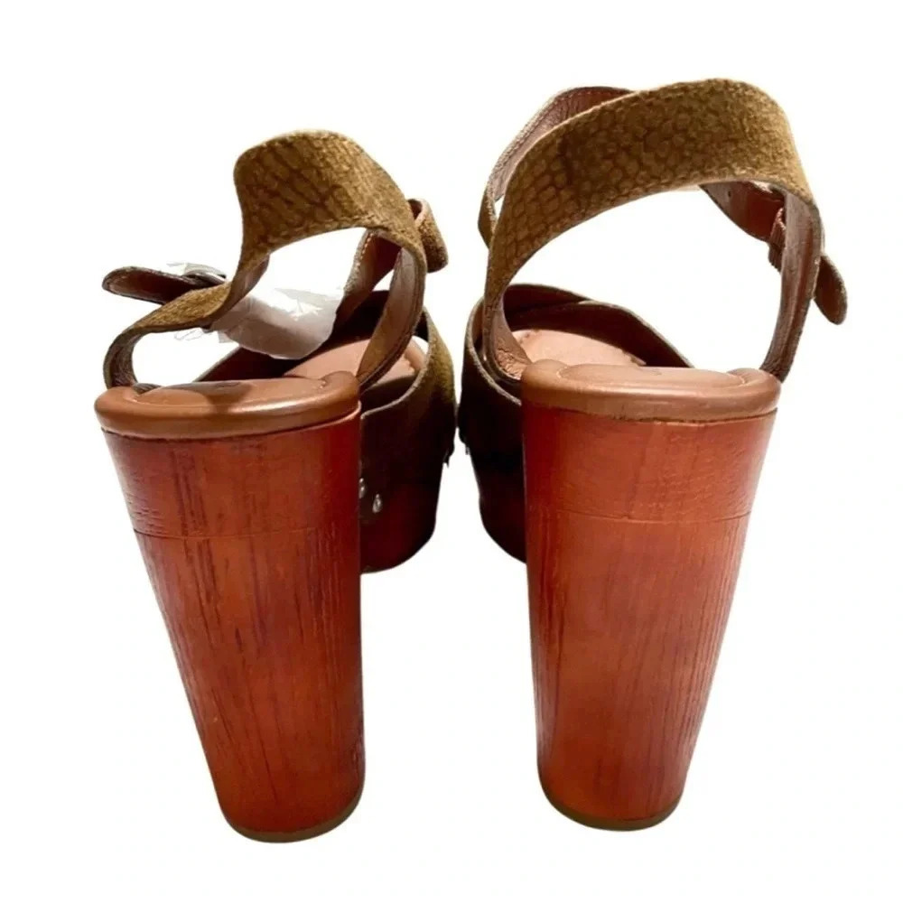 NWOT Lucky Brand Leather Slingback Wooden Pumps Size 10 - Picture 5 of 6